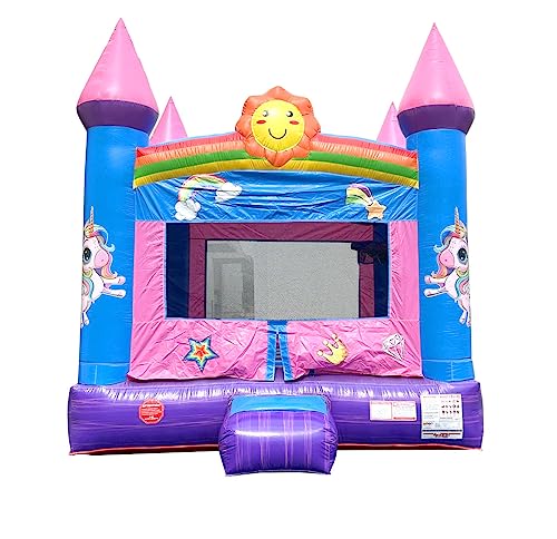 Crossover Pink Castle Inflatable Bounce House | 13' Foot x 12' Foot Bouncy Area | for Residential/Backyard Use | Includes: Blower, Anchor Stakes, and Storage Bag